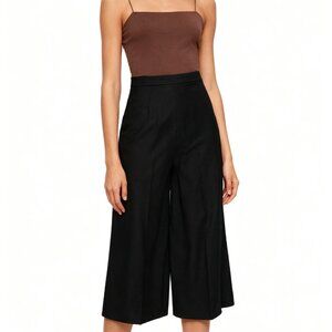 8 By Yoox Viscose Essential Cropped Wide-Leg Trousers Black Waist Minimal Chic